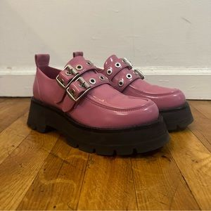 3.1 Phillip Lim Kate Double Buckle Leather Loafers in Orchid